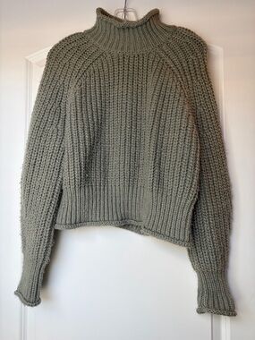 H&M Olive Sage Ribbed Turtleneck Sweater